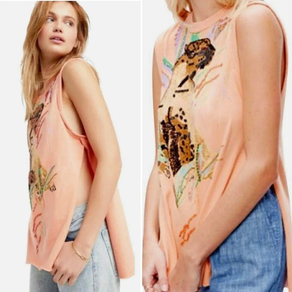 Free People Peach Sleeveless Knit Tank Top
